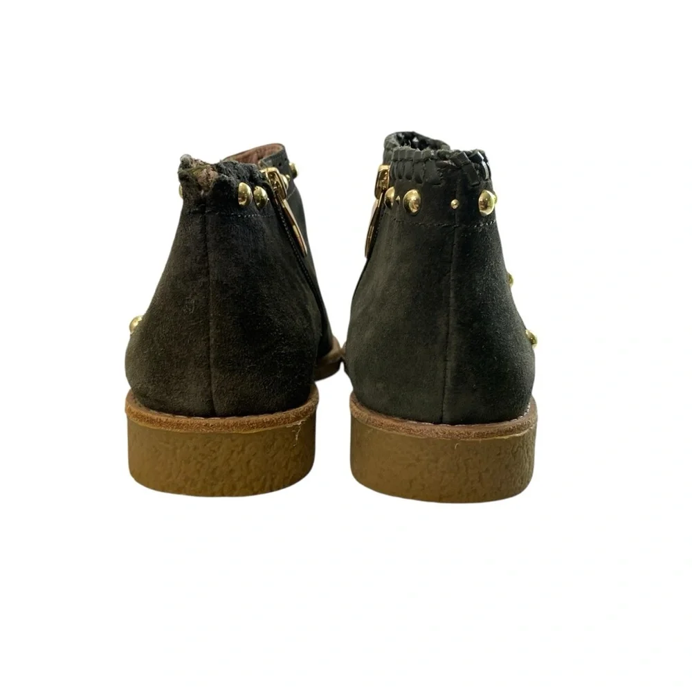 Kate Spade Festival Suede Leather Green Moss Ankle Booties‎ 8 Zip Studded Fringe
